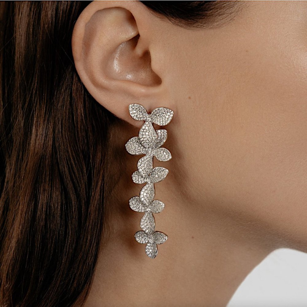 NEW ~ Anthropologie Shashi Cascading Pave Crystal Flower "Liz" Drop Earrings - Picture 1 of 12